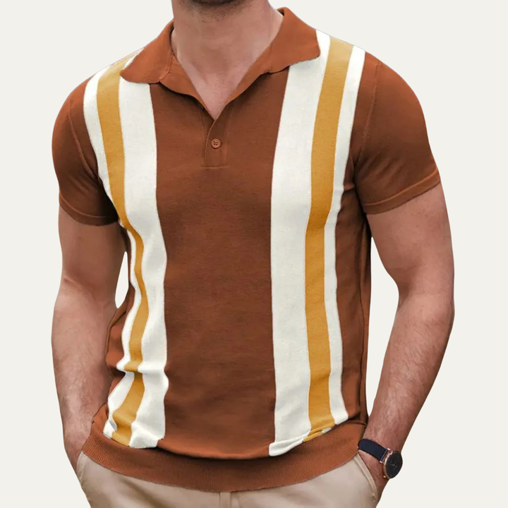 Freja Andersen | Herre Retro stribet strik afslappet poloshirt