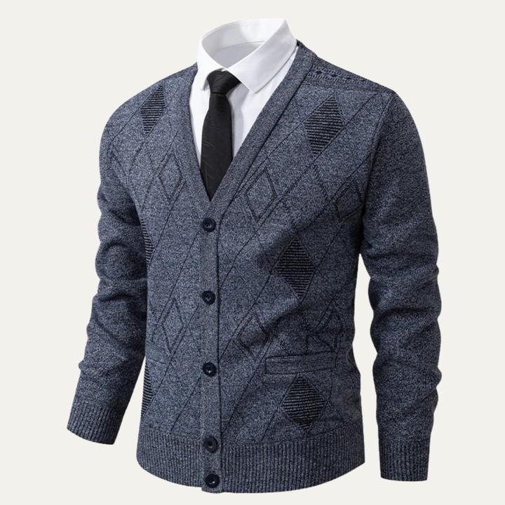 Brightwood | Herre vinter Fleece strik Plaid V-hals cardigan