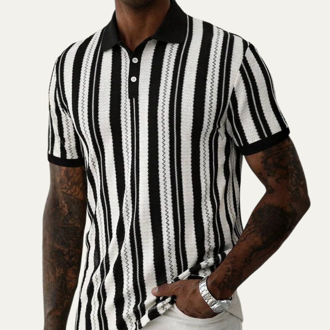 Freja Andersen | Herre stribet strik poloshirt