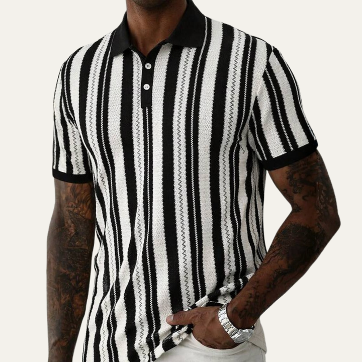 Freja Andersen | Herre stribet strik poloshirt