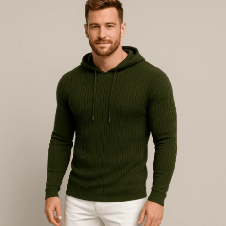 Freja Andersen | Herre slim fit snøre ribstrikket Hoodie trøje