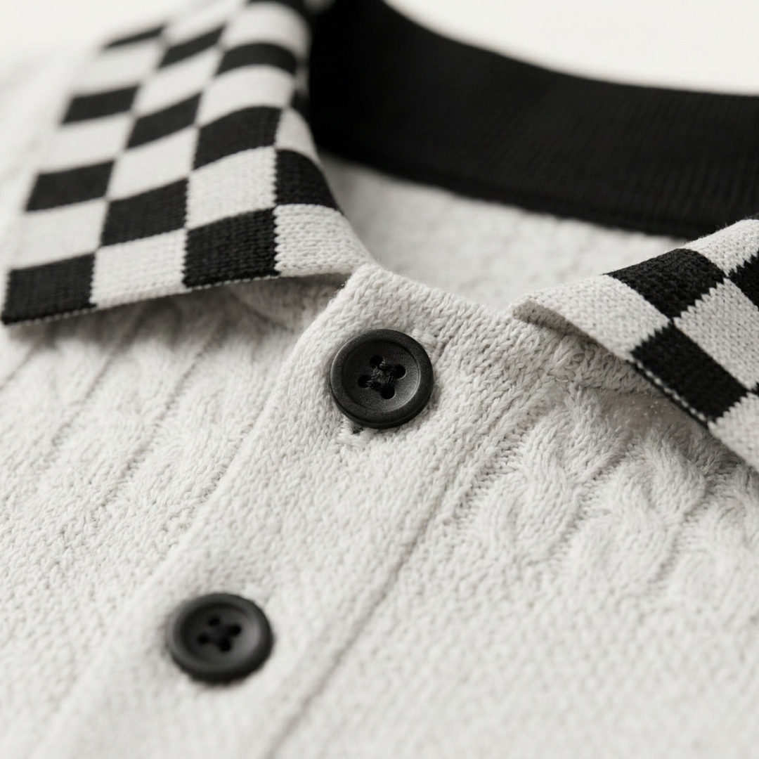 Freja Andersen | Herre tekstureret strik poloshirt med Checkered krave