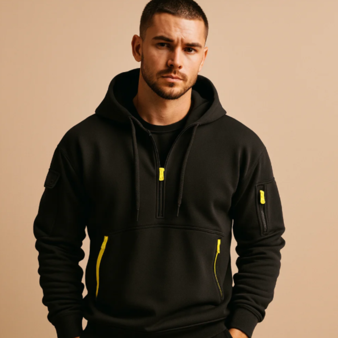 Freja Andersen | Herre afslappet halv lynlås Hoodie trøje med Zipper Pockets
