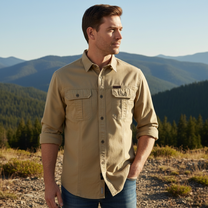 Ashton Ridge herre ensfarvet Multi Pocket bomuld Cargo skjorte