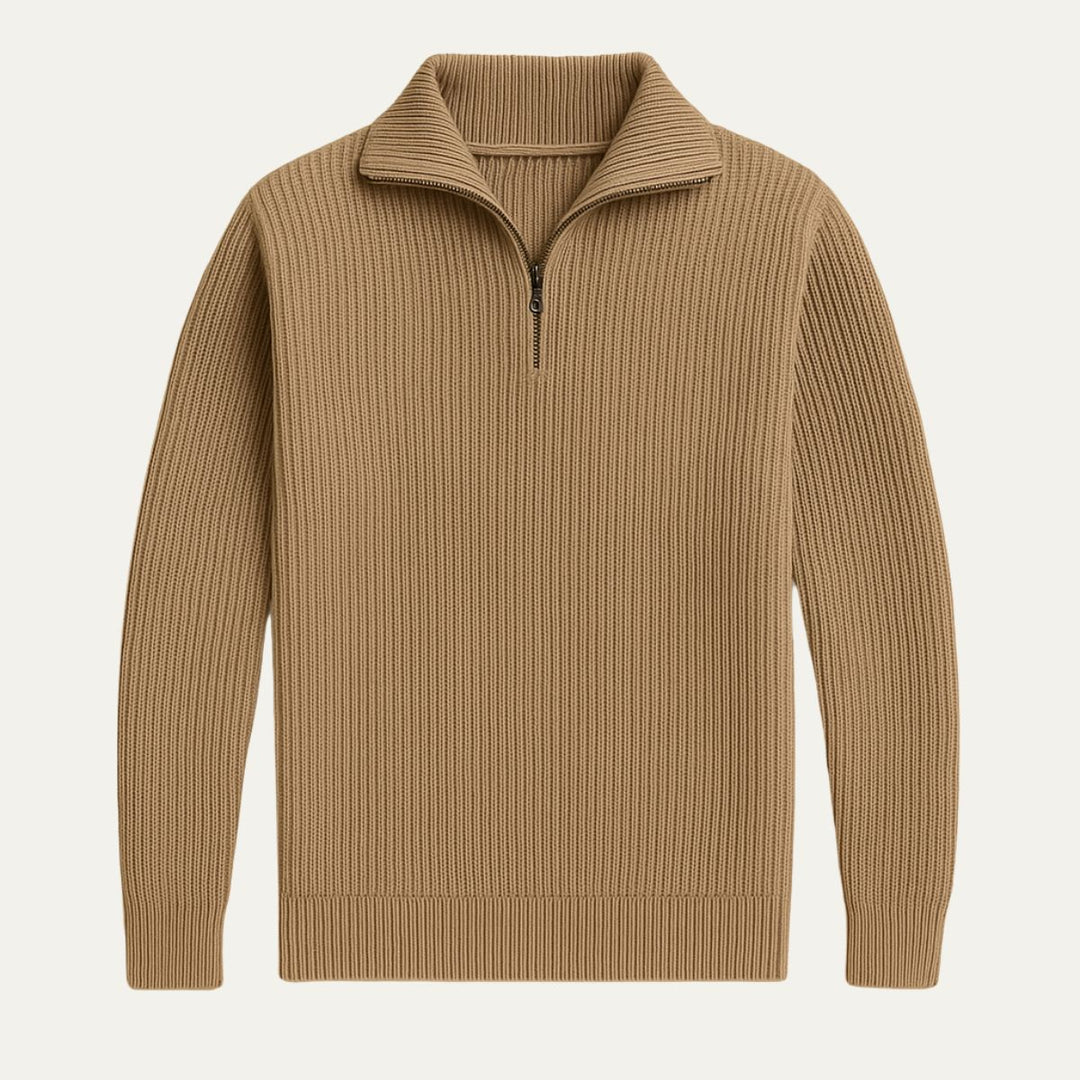 merino strikket kvart lynlås trøje