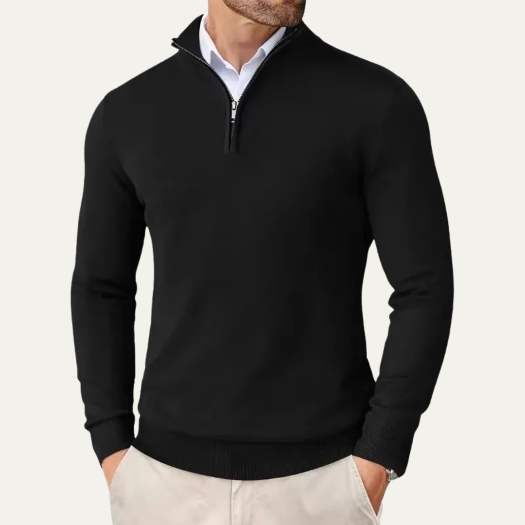Elmwood | Herre kvart lynlås strikket Mock Neck trøje