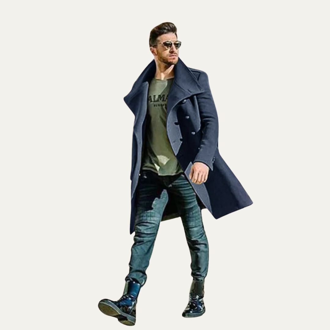 Freja Andersen | Herre Elegant dobbeltknappet lang uld trenchcoat
