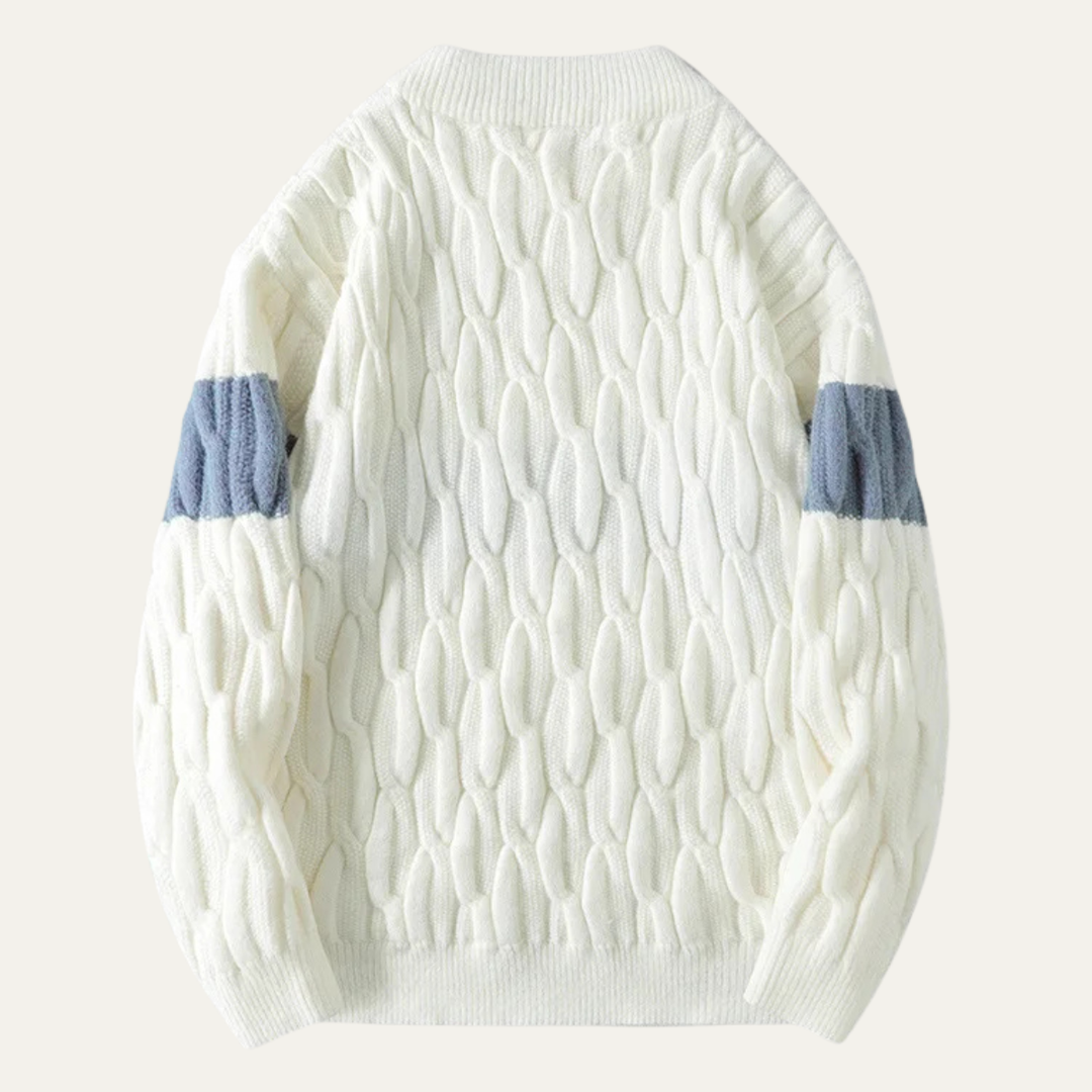 Freja Andersen | Herre trendy kashmir kabelstrik trøje med kontraststriber