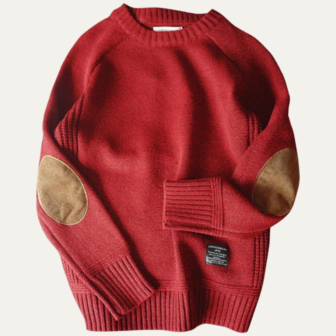 Porta Romana herre strikket rund hals trøje med Elbow Patches