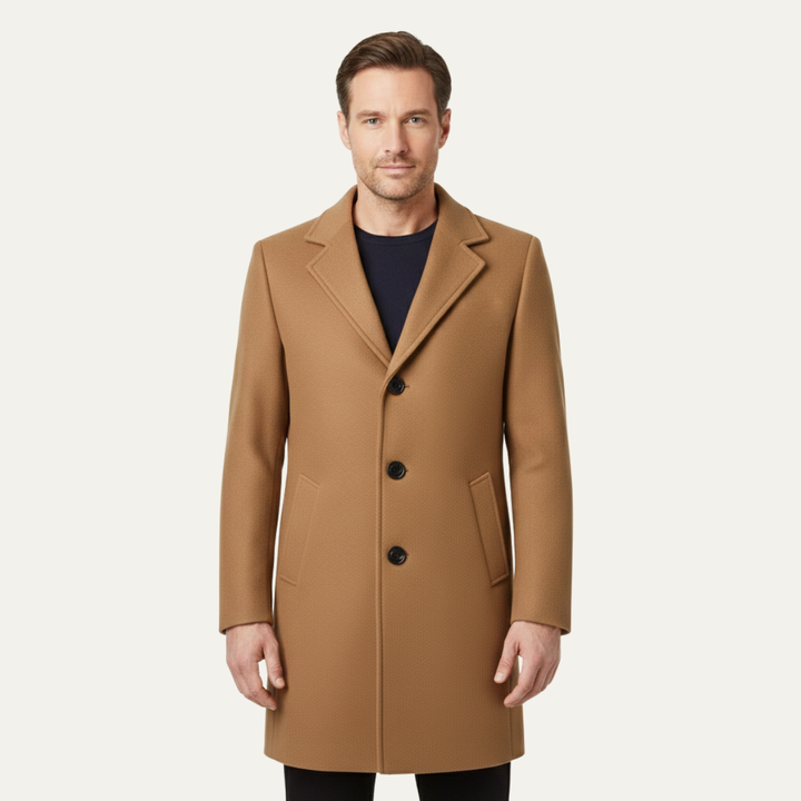 Freja Andersen | Herre lang dobbeltknappet uldblanding stilren Overcoat