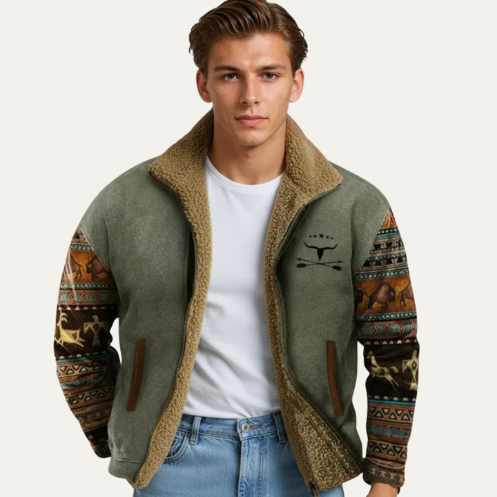 Freja Andersen | Herre vintage varm sherpa Lined vinter frakke med Patterned ærmer