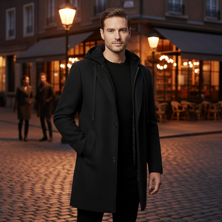 Freja Andersen | Herre med hætte uld Overcoat med quiltet Lining