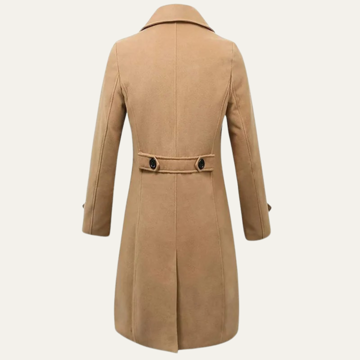 Freja Andersen | Herre dobbeltknappet lang uld trenchcoat