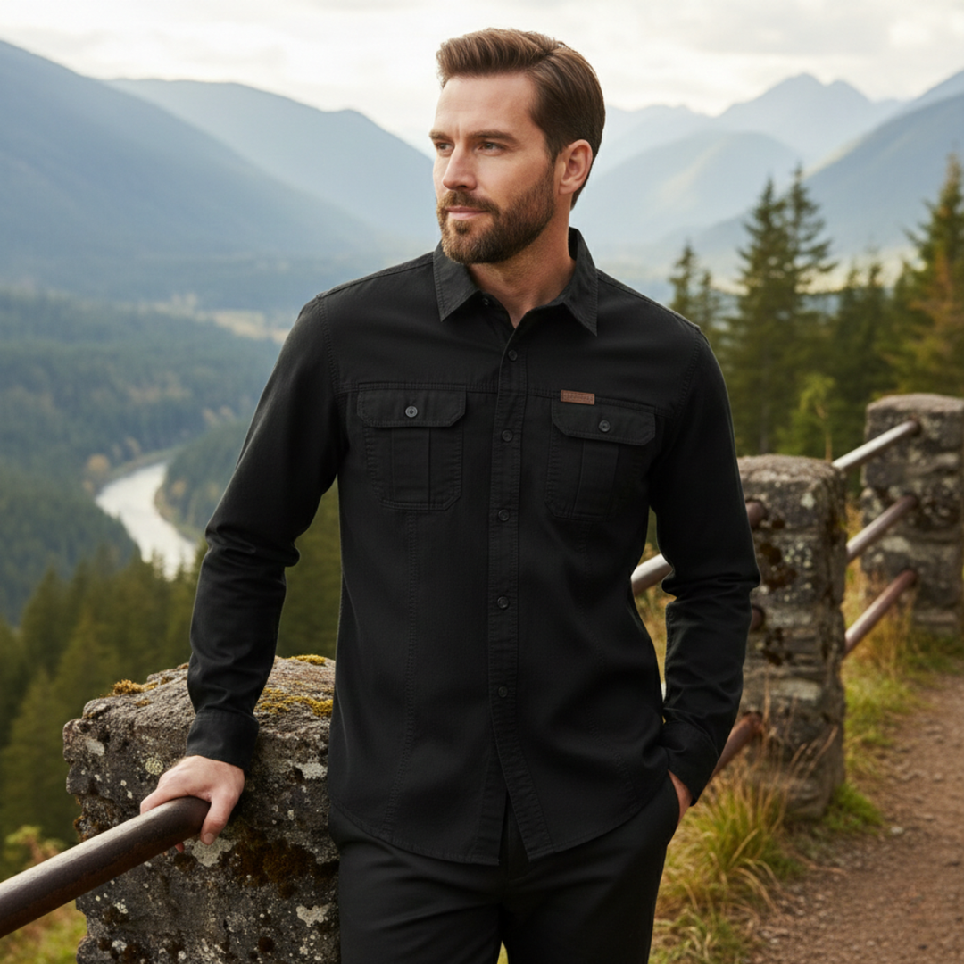 Cedarfield | Herre ensfarvet Multi Pocket blød Cargo skjorte