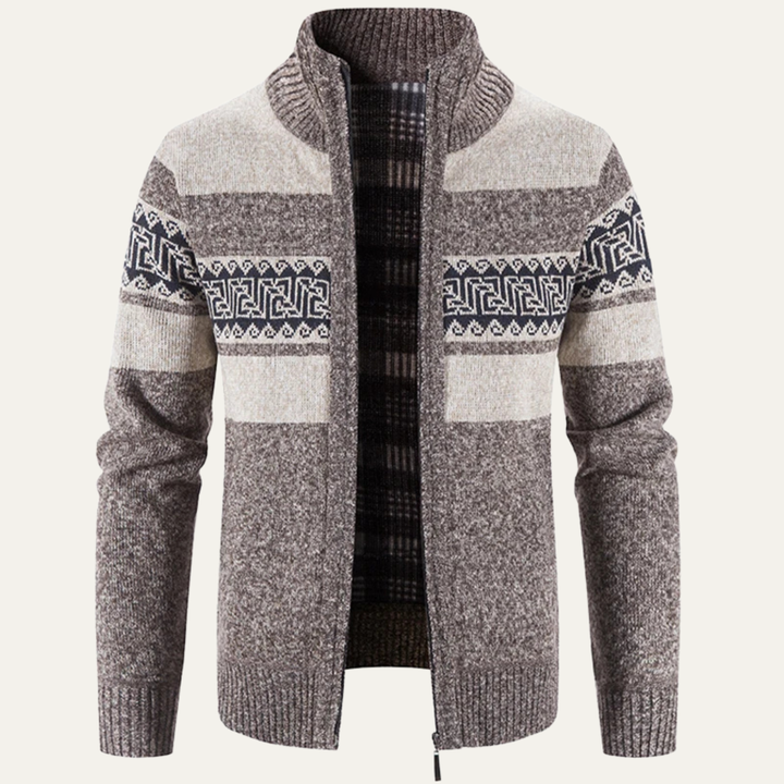 Carovigno | Herre strikket Zip cardigan med Patterned Design and stående krave
