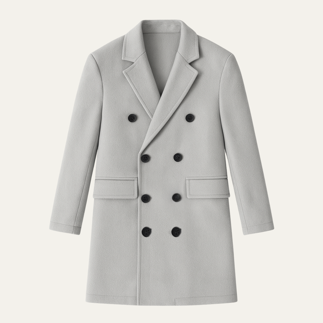Freja Andersen | Herre trendy uld dobbeltknappet lang frakke