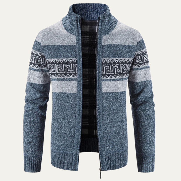 Carovigno | Herre strikket Zip cardigan med Patterned Design and stående krave