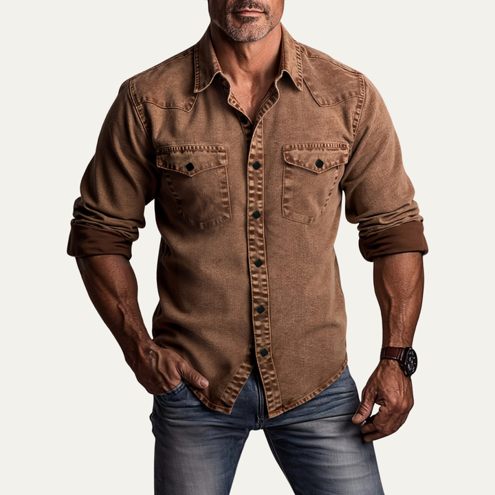 Freja Andersen | Herre brun vintage Washed denim skjorte