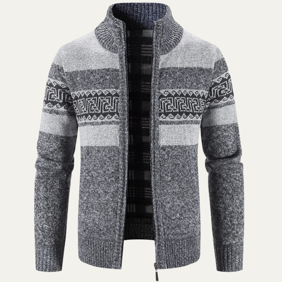 Carovigno | Herre strikket Zip cardigan med Patterned Design and stående krave