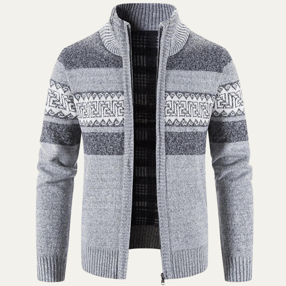 Carovigno | Herre strikket Zip cardigan med Patterned Design and stående krave
