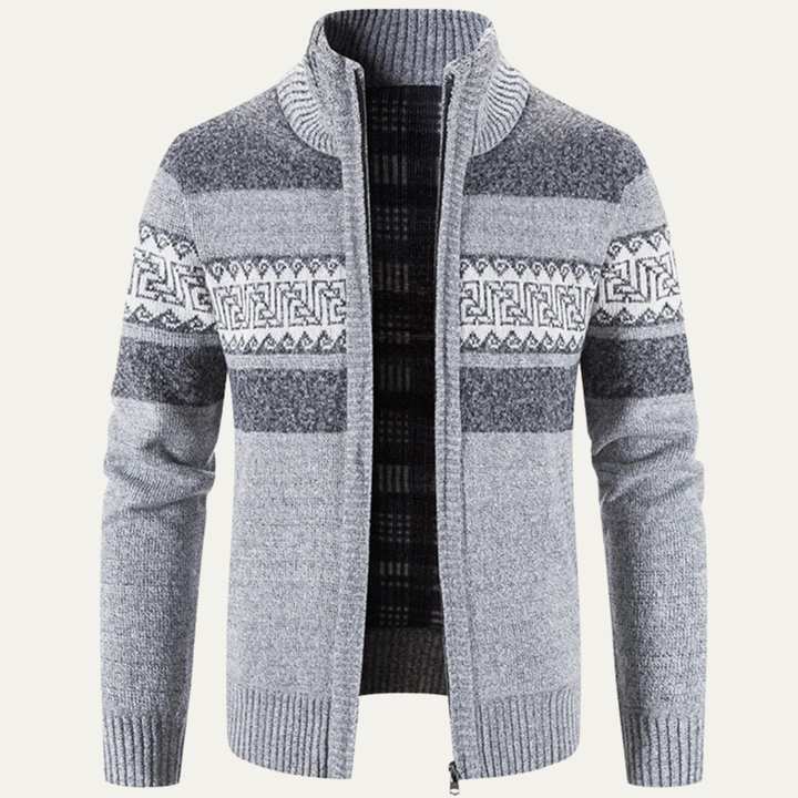Carovigno | Herre strikket Zip cardigan med Patterned Design and stående krave