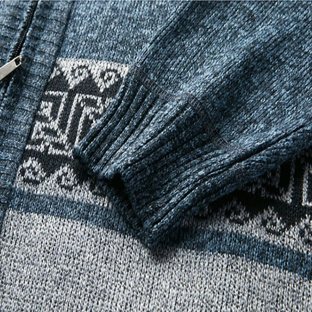 Carovigno | Herre strikket Zip cardigan med Patterned Design and stående krave