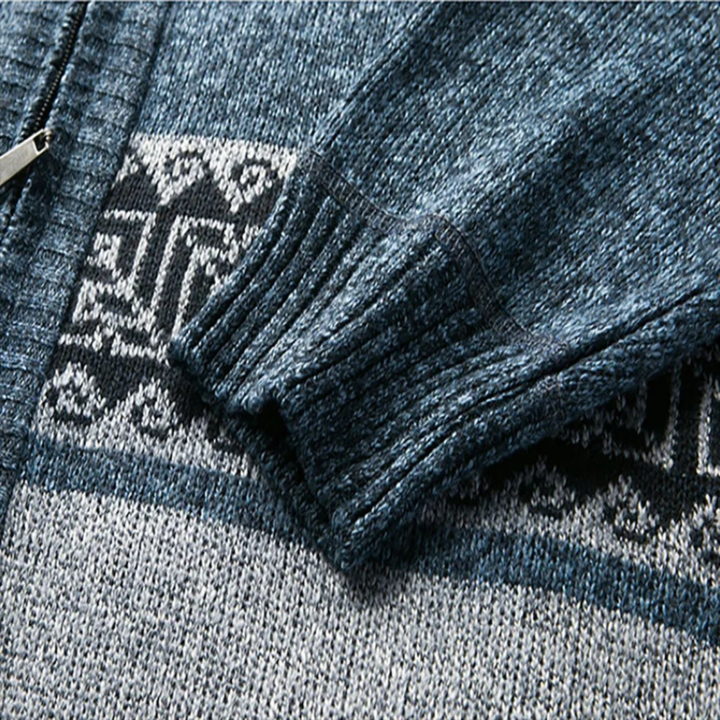 Carovigno | Herre strikket Zip cardigan med Patterned Design and stående krave