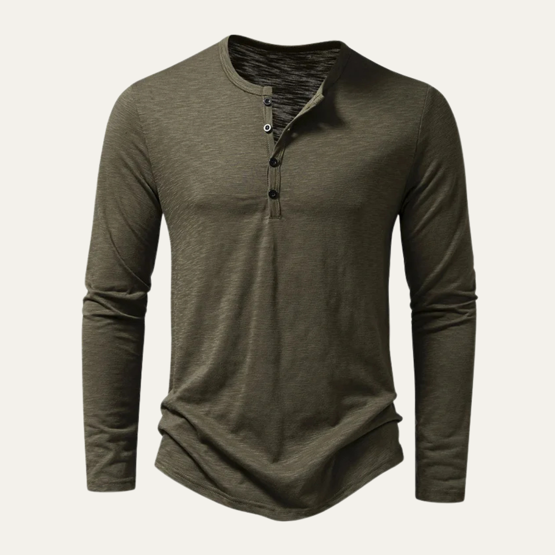 Freja Andersen | Herre afslappet knap Neck Henley bomuld T-skjorte