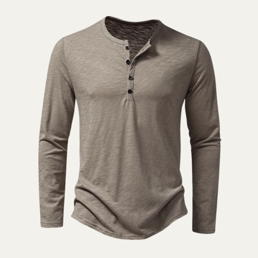 Freja Andersen | Herre afslappet knap Neck Henley bomuld T-skjorte