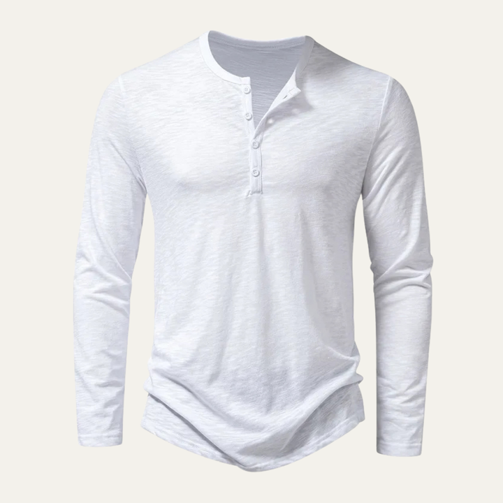 Freja Andersen | Herre afslappet knap Neck Henley bomuld T-skjorte