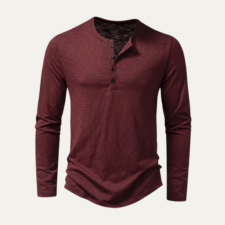 Freja Andersen | Herre afslappet knap Neck Henley bomuld T-skjorte