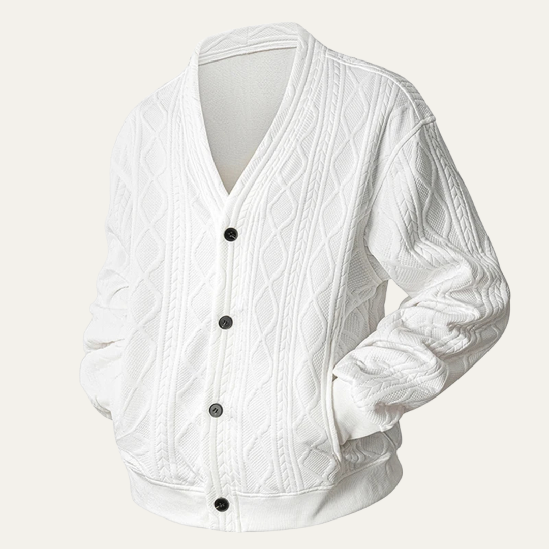 Capri | Herre kabelstrik Diamond Pattern V-hals cardigan