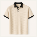 Ashridge Hill herre abrikosfarvet strikket poloshirt med Rib strik Details