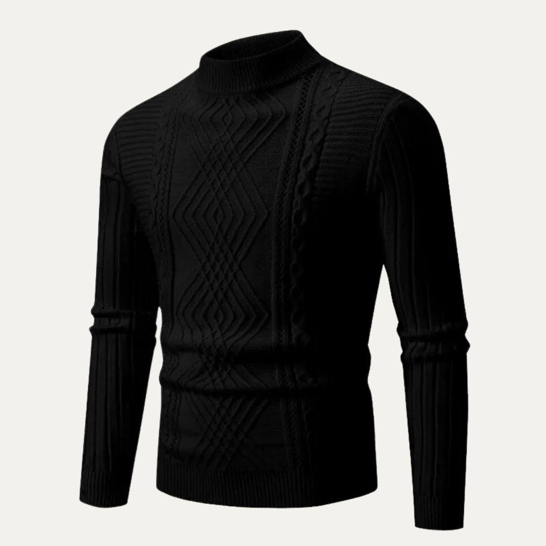 Freja Andersen | Herre Mock Neck strik trøje - slim fit Ribbed trøje