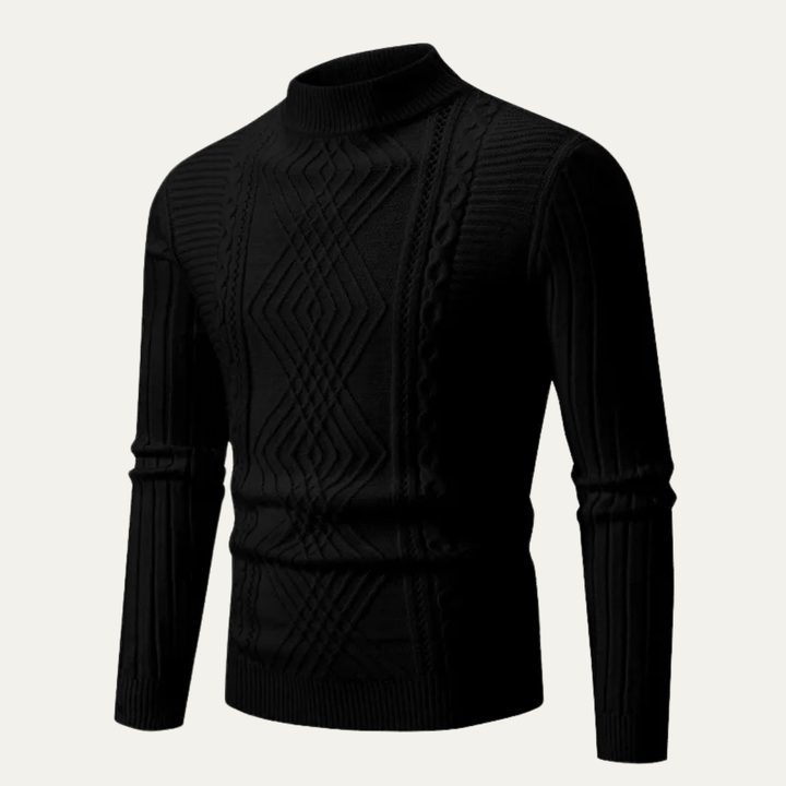 Freja Andersen | Herre Mock Neck strik trøje - slim fit Ribbed trøje