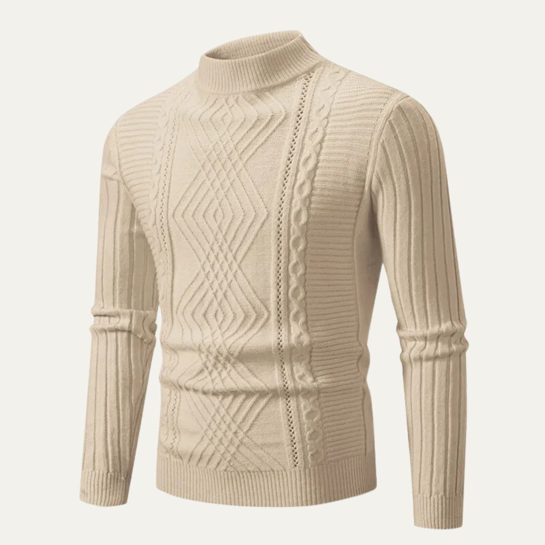 Freja Andersen | Herre Mock Neck strik trøje - slim fit Ribbed trøje
