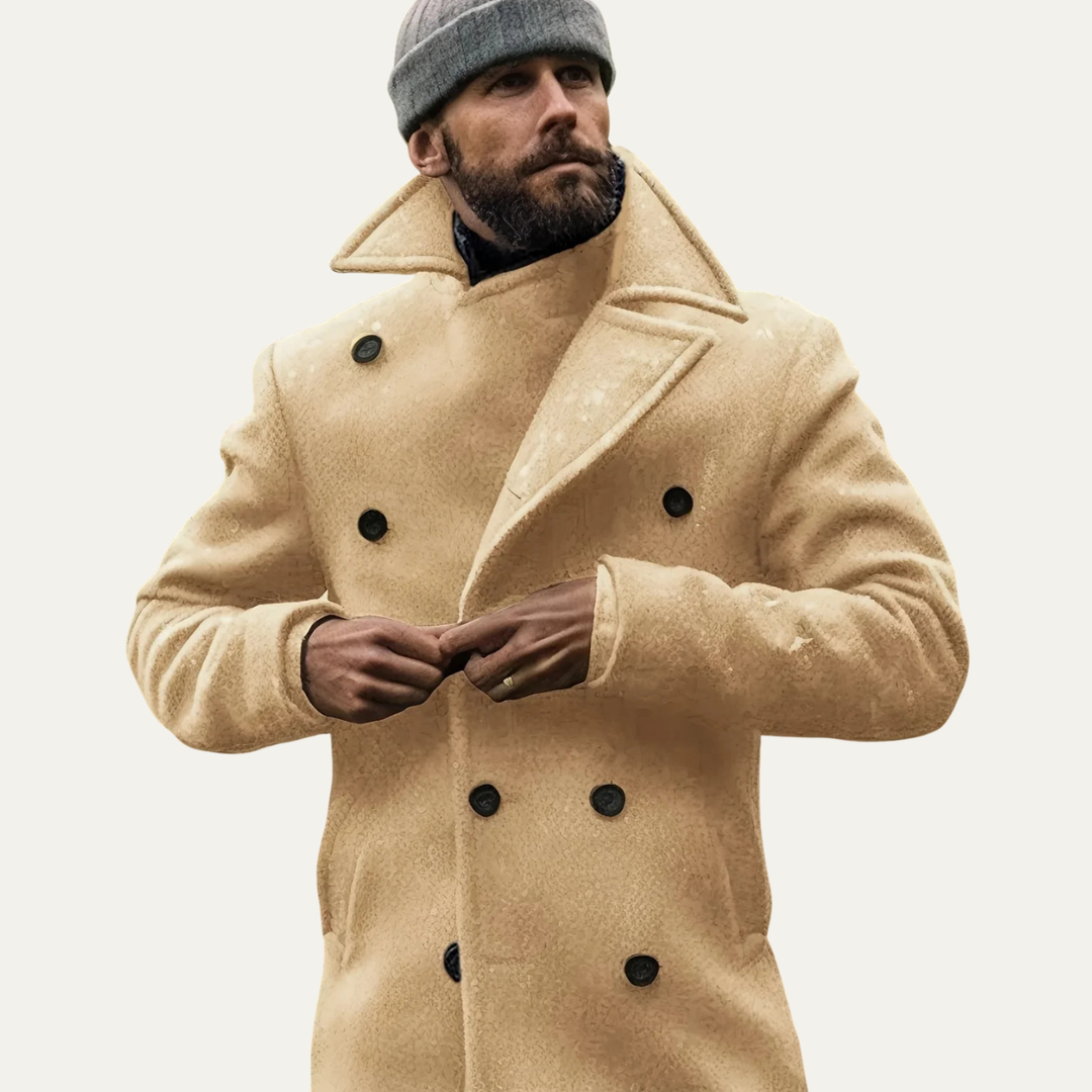 Freja Andersen | Herre varm vinter dobbeltknappet uld Peacoat - khaki