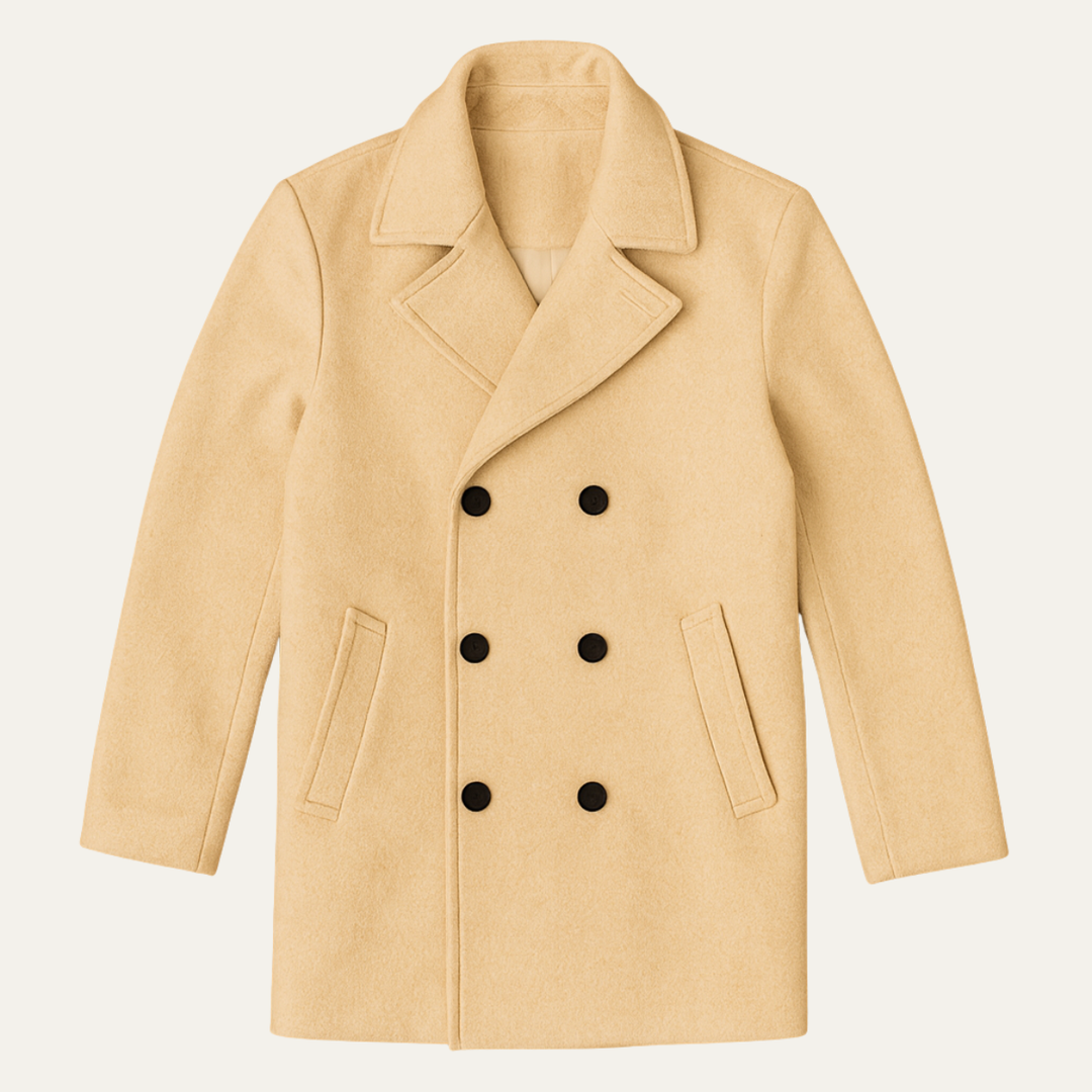 Freja Andersen | Herre varm vinter dobbeltknappet uld Peacoat - khaki