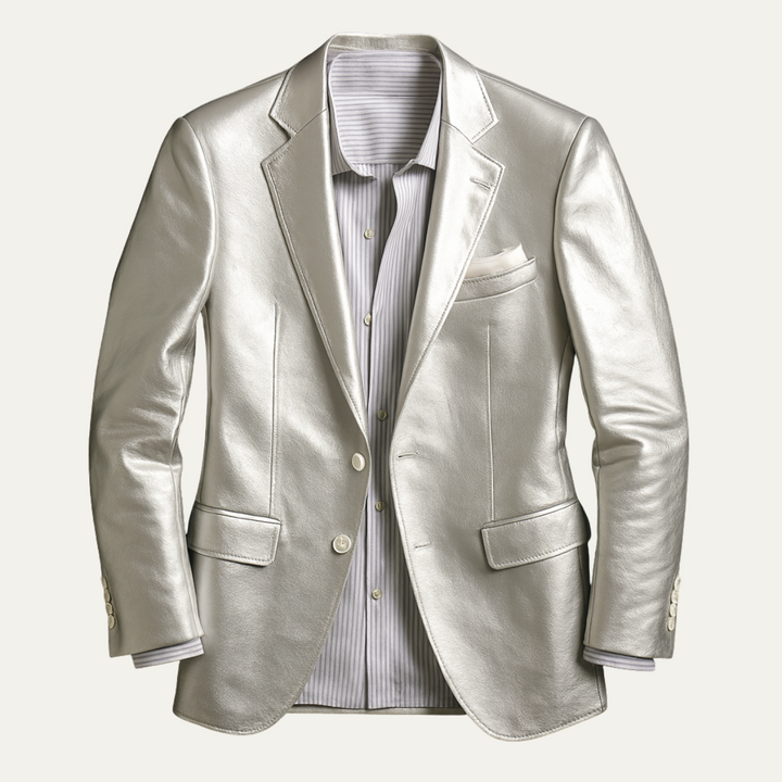 Freja Andersen | Herre sølvfarvet metallisk blazer - luksus party- og middagsjakke