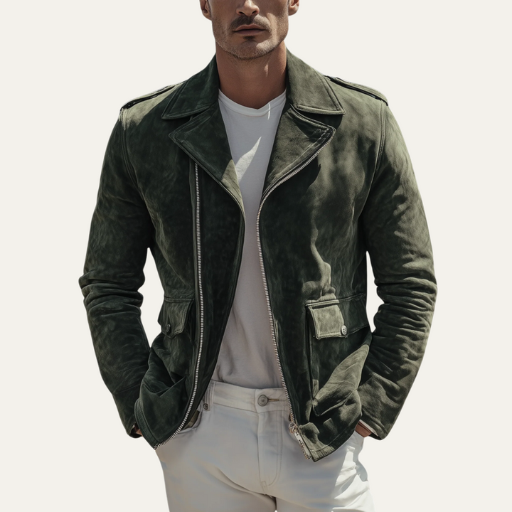 Freja Andersen | Herre Olive vintage ruskind Biker jakke