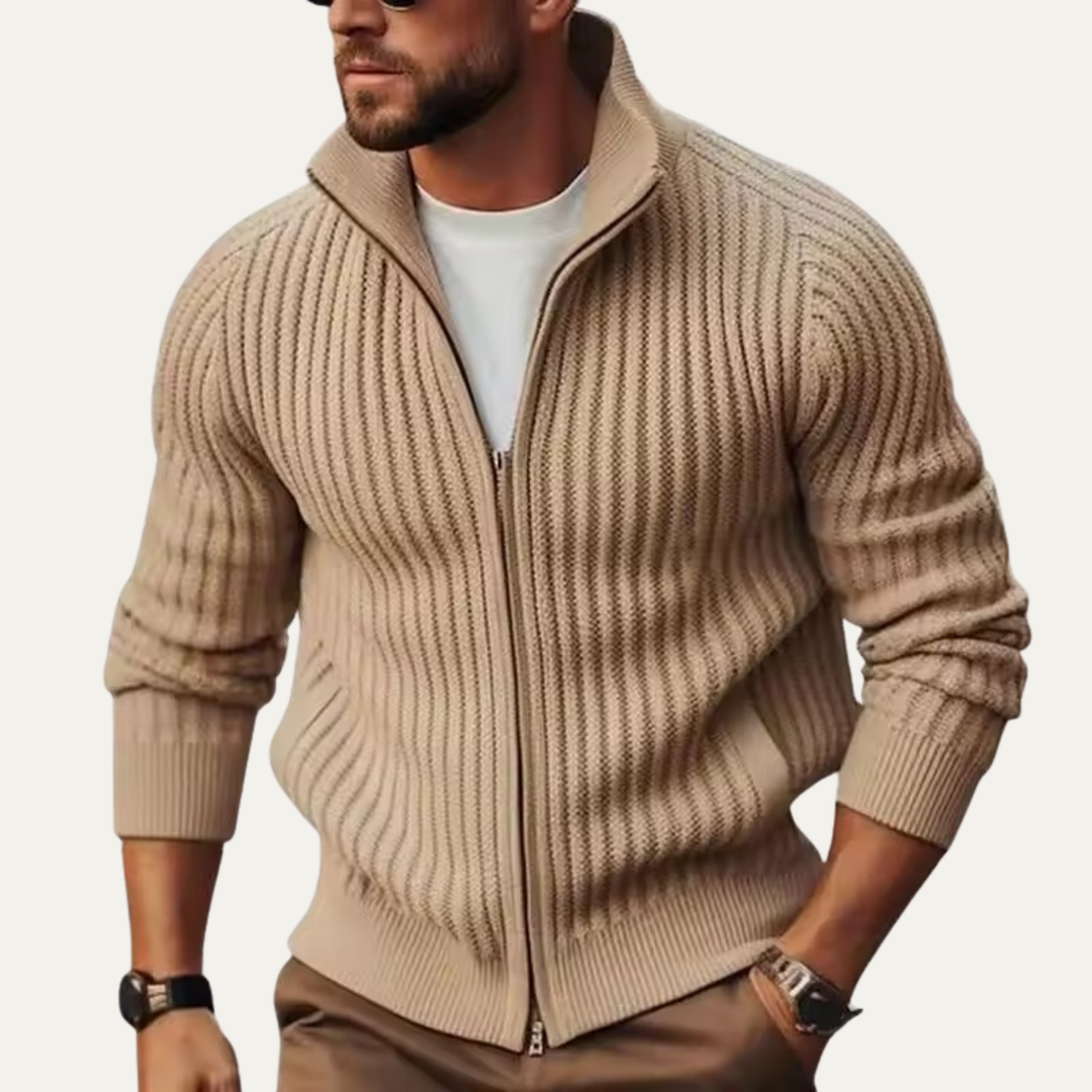 Granada | Herre vinter Ribbed Zip Up strikket cardigan
