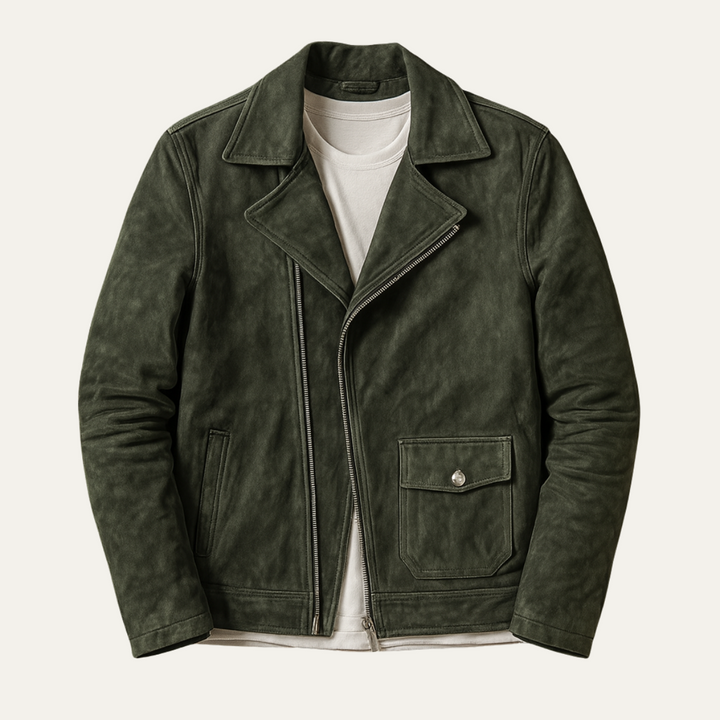 Freja Andersen | Herre Olive vintage ruskind Biker jakke