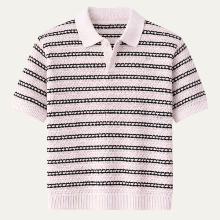 Freja Andersen | Herre nedfaldskrave stribet strik poloshirt