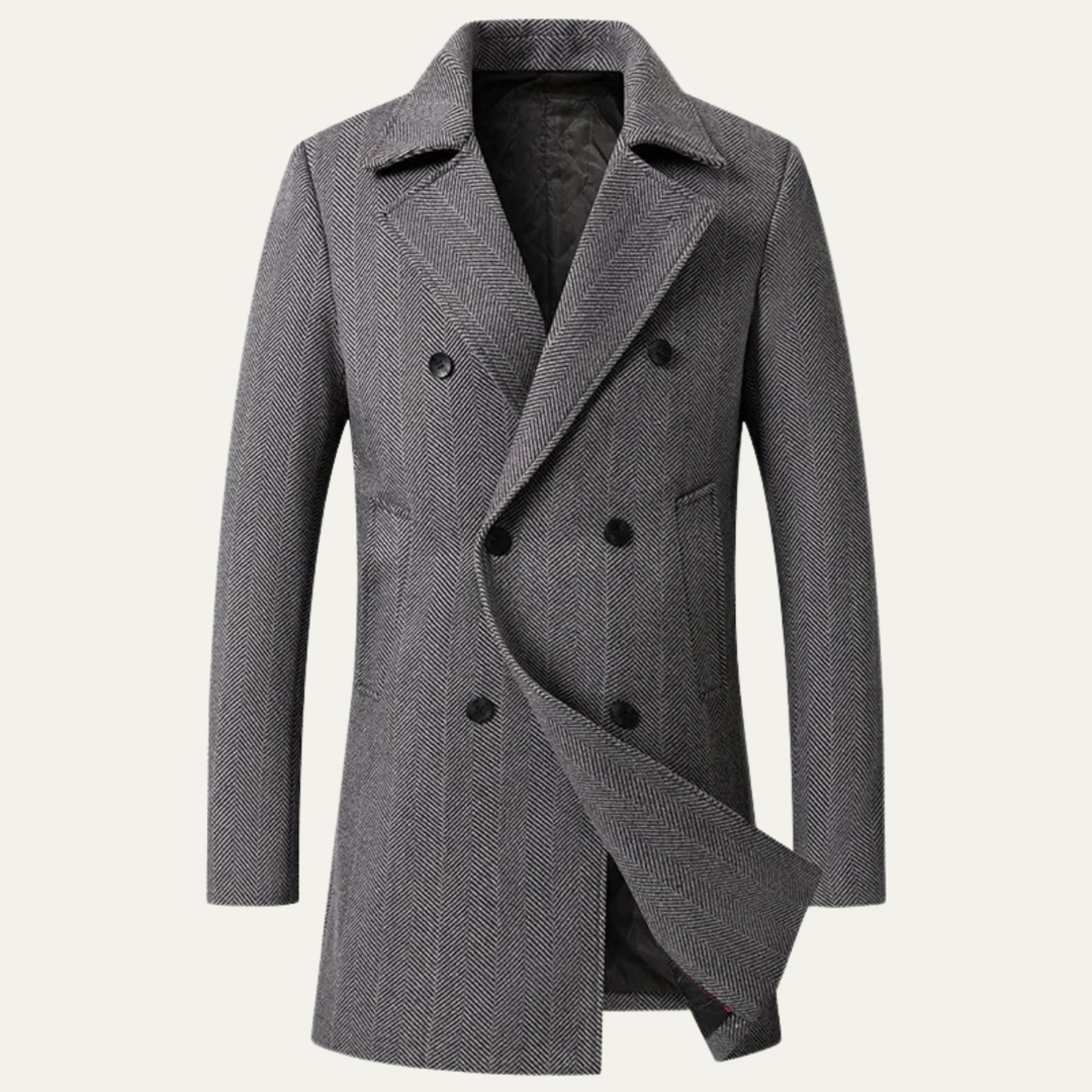 Freja Andersen | Herre vintage dobbeltknappet uld vinter frakke med Lapel