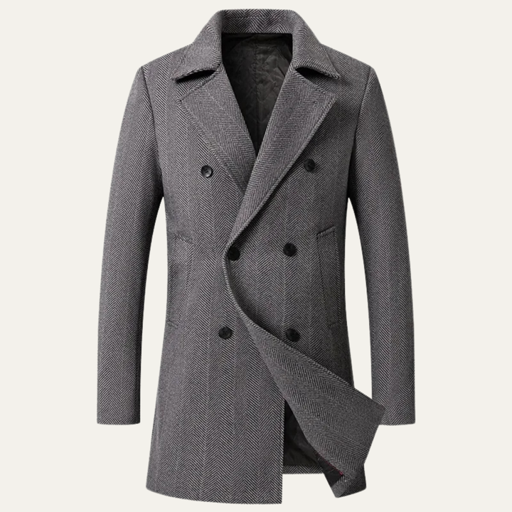 Freja Andersen | Herre vintage dobbeltknappet uld vinter frakke med Lapel