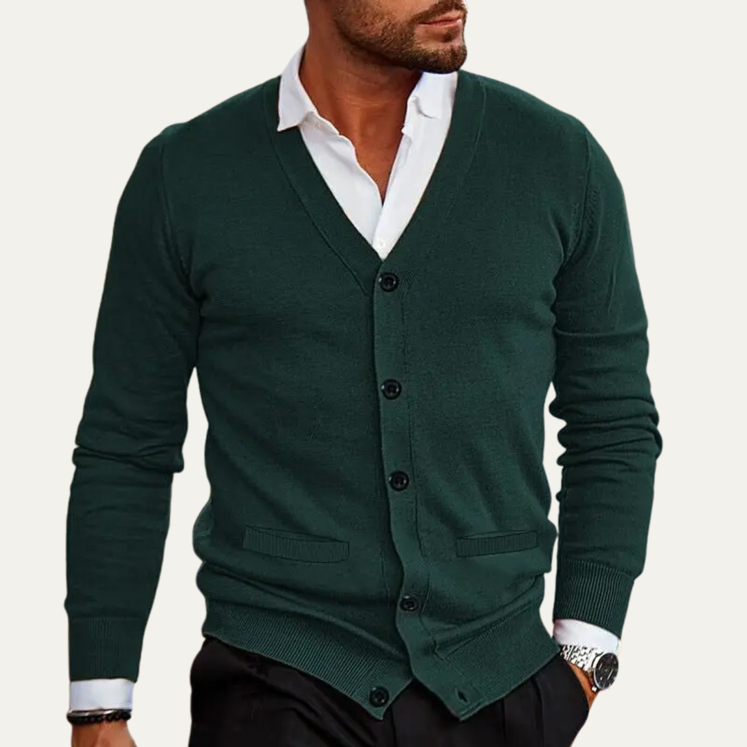 herre V-hals slim fit strik cardigan