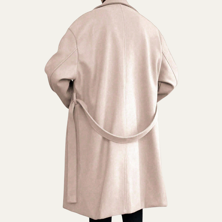 Freja Andersen | Herre stilren Camel Wrap uld frakke med bælte