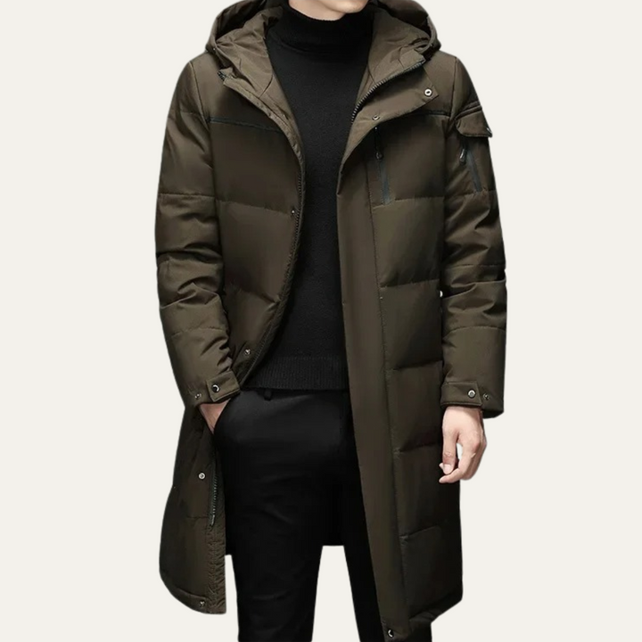 Freja Andersen | Herre Thermal Longline sort puffer frakke med Hood