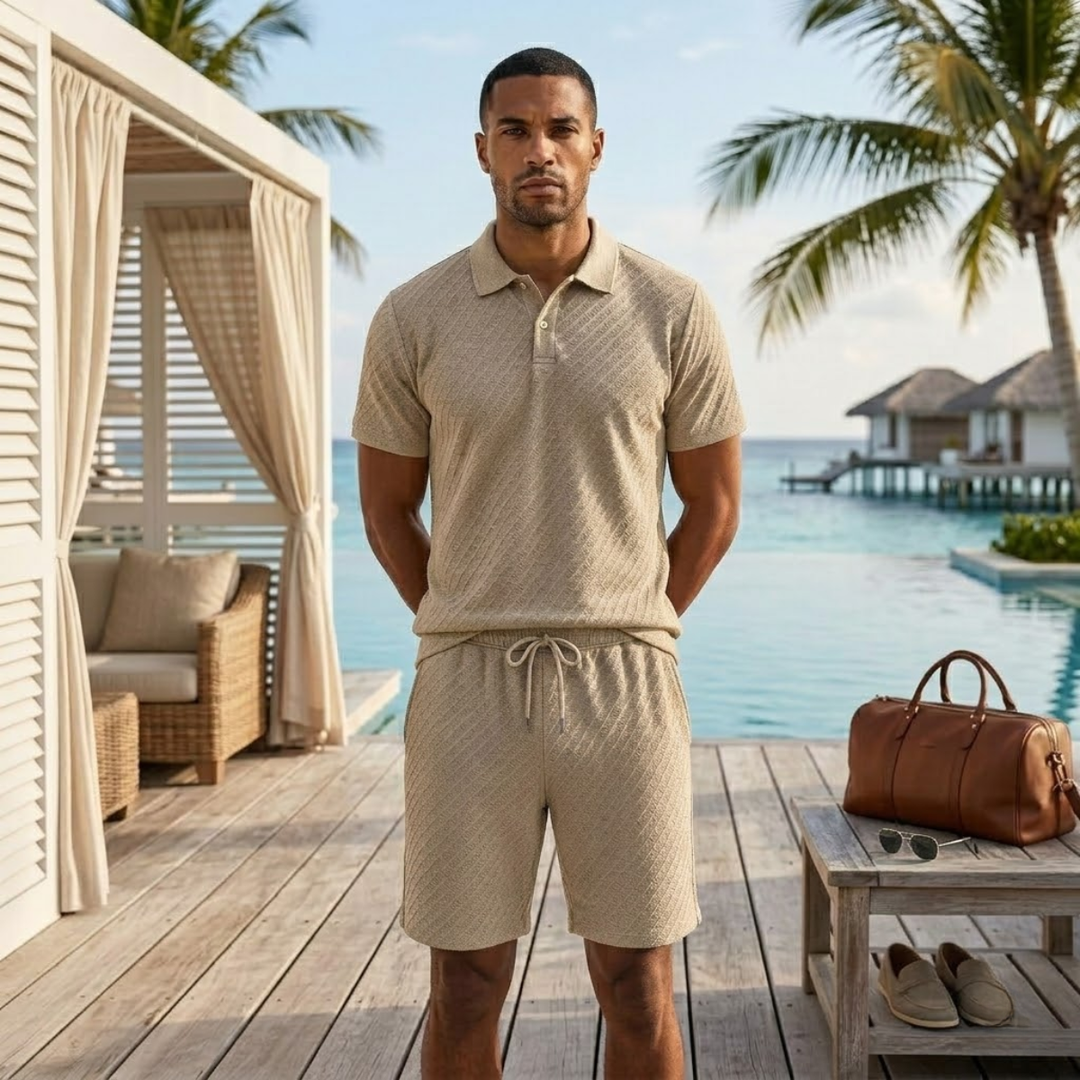Surrey | Herre sommer Jacquard polo & shorts sæt - let Beach Outfit