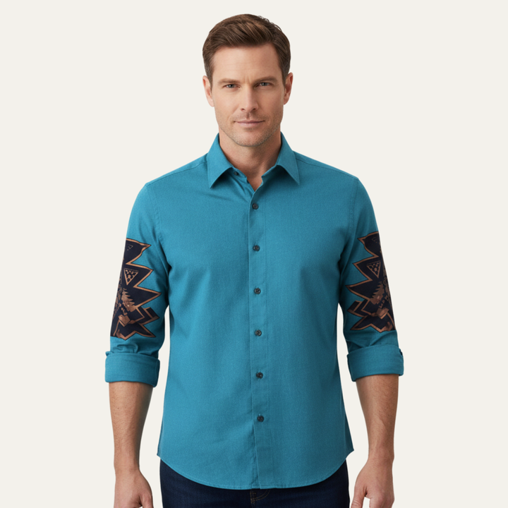 Westbury Hill herre Two Tone Patchwork Western afslappet denim skjorte